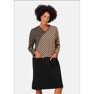 Masai‎ Copenhagen Nenala Dress 2XL Black Beige Stripe Colorblock  Knit Shift